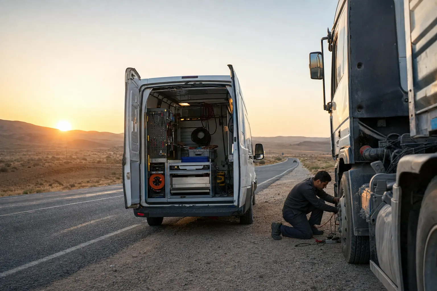 Atelier mobile Score Auto intervenant sur un camion en bord de route