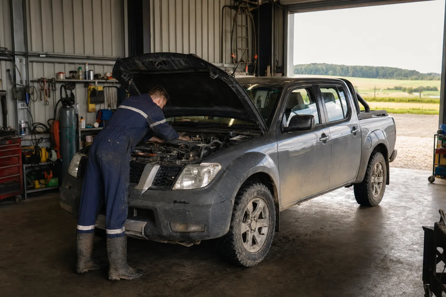 Pick-up Mahindra en entretien dans l'atelier Score Auto à Kénitra